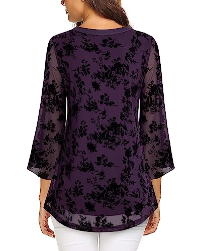 VALOLIA Dressy Tops For Women For Evening Party, VALOLIA Ladies Tops and Blouses 3/4 Sleeve Layered Tops for Women Printed Tops Fall Shirts Flowy Tunic Tops V Neckline A-line Dressy Work Blouse DVT XX-Large - Image 4