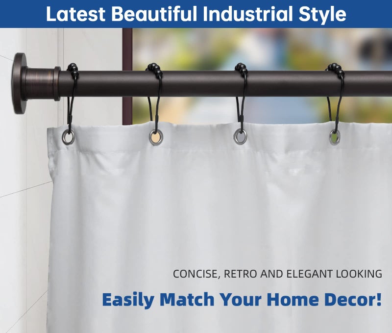 BRIOFOX Industrial Shower Curtain Rod - Never Rust Non-Slip 43-72 Inch Stainless Steel, Bronze, Painted-gold Finial - Image 2