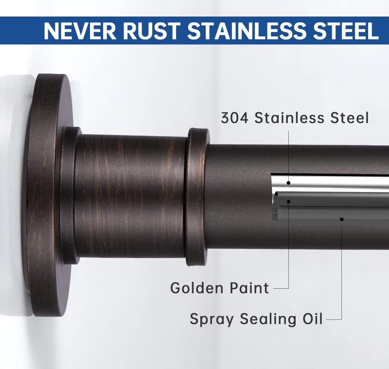 BRIOFOX Industrial Shower Curtain Rod - Never Rust Non-Slip 43-72 Inch Stainless Steel, Bronze, Painted-gold Finial - Image 3
