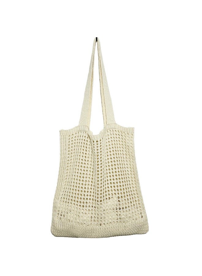 WantGor - Crochet Bags Beach Mesh Tote Bag Womens Shoulder Shopping Handbag Casual Travel Totes Bag Foldable Hobo Bags (Beige) - Image 1