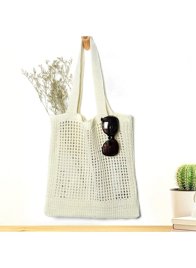 WantGor - Crochet Bags Beach Mesh Tote Bag Womens Shoulder Shopping Handbag Casual Travel Totes Bag Foldable Hobo Bags (Beige) - Image 1