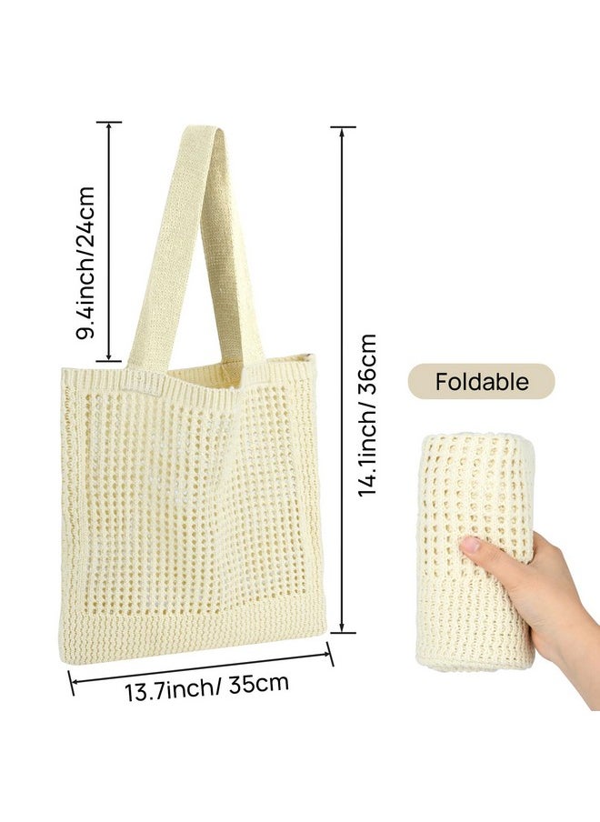 WantGor - Crochet Bags Beach Mesh Tote Bag Womens Shoulder Shopping Handbag Casual Travel Totes Bag Foldable Hobo Bags (Beige) - Image 1