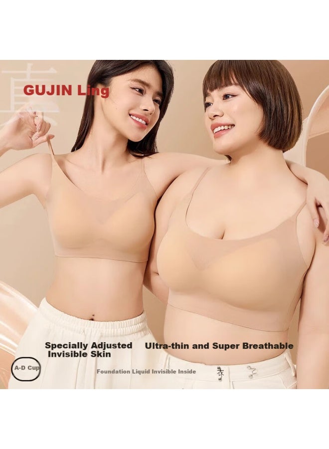 Gujin Foundation Liquid Bra Summer Ultra-thin Underwear Women Fixed Cup Ice Silk Seamless Wire-free Bra Sports Beauty Back L - Image 3