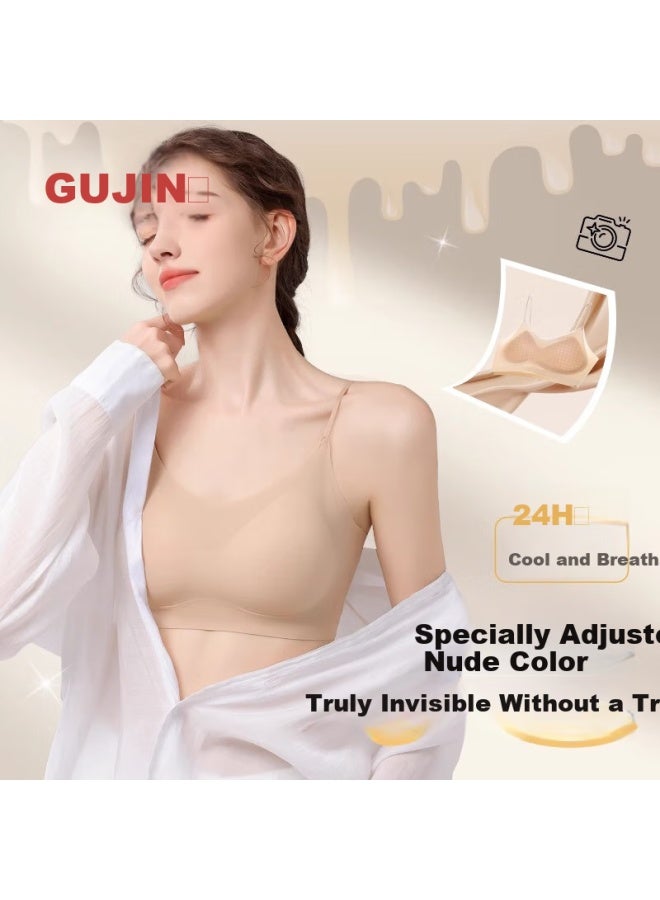 Gujin Foundation Liquid Bra Summer Ultra-thin Underwear Women Fixed Cup Ice Silk Seamless Wire-free Bra Sports Beauty Back L - Image 1