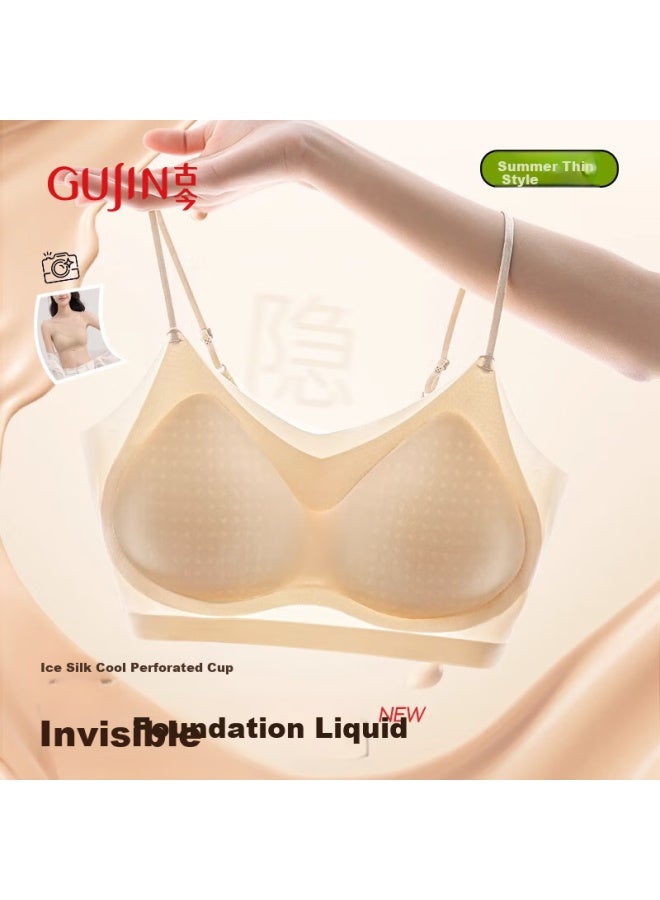 Gujin Foundation Liquid Bra Summer Ultra-thin Underwear Women Fixed Cup Ice Silk Seamless Wire-free Bra Sports Beauty Back L - Image 2