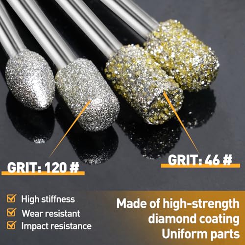 FOTYBEI 46-Grit and 120-Grit Diamond Grinding Burr Bits Set 1/8" Shank Compatible with Dremel Rotary Tool, 40Pcs Attachment Accessories Carving Burrs for Polishing, Grinding, Carving on Glass, Ceramic, Stone - Image 2