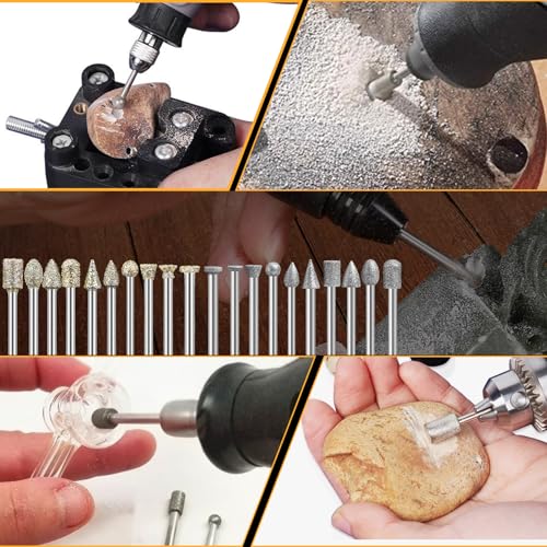 FOTYBEI 46-Grit and 120-Grit Diamond Grinding Burr Bits Set 1/8" Shank Compatible with Dremel Rotary Tool, 40Pcs Attachment Accessories Carving Burrs for Polishing, Grinding, Carving on Glass, Ceramic, Stone - Image 4