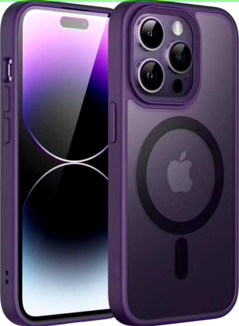 أكاليكس جراب مغناطيسي غير لامع لهاتف iPhone 14 Pro Max، حماية عالية الجودة من السقوط مع شريط مقاوم للصدمات، جراب خلفي شفاف غير لامع للهاتف | أرجواني غامق غير لامع - Image 1