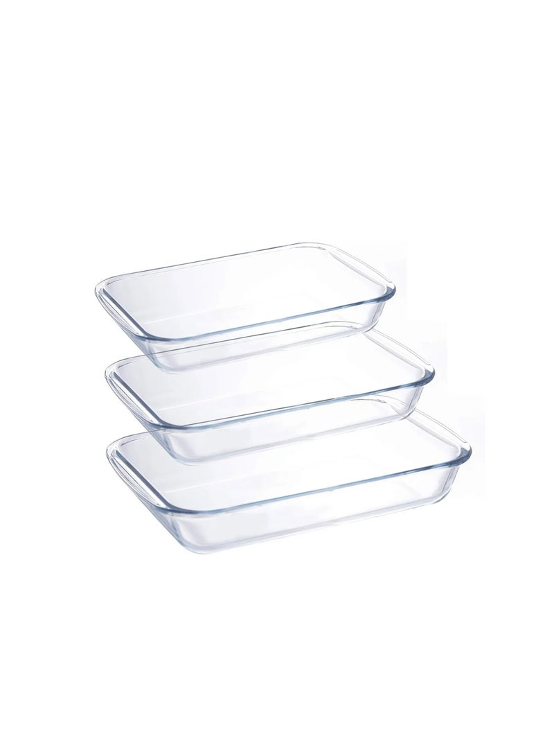 بيسبل طقم أطباق خبز زجاجية مكون من 3 قطع | أواني زجاجية مقاومة للحرارة للفرن – لازانيا، معكرونة، حلويات وشوي | آمن للمايكروويف والفريزر وغسالة الصحون | موديل BB2894S - Image 1