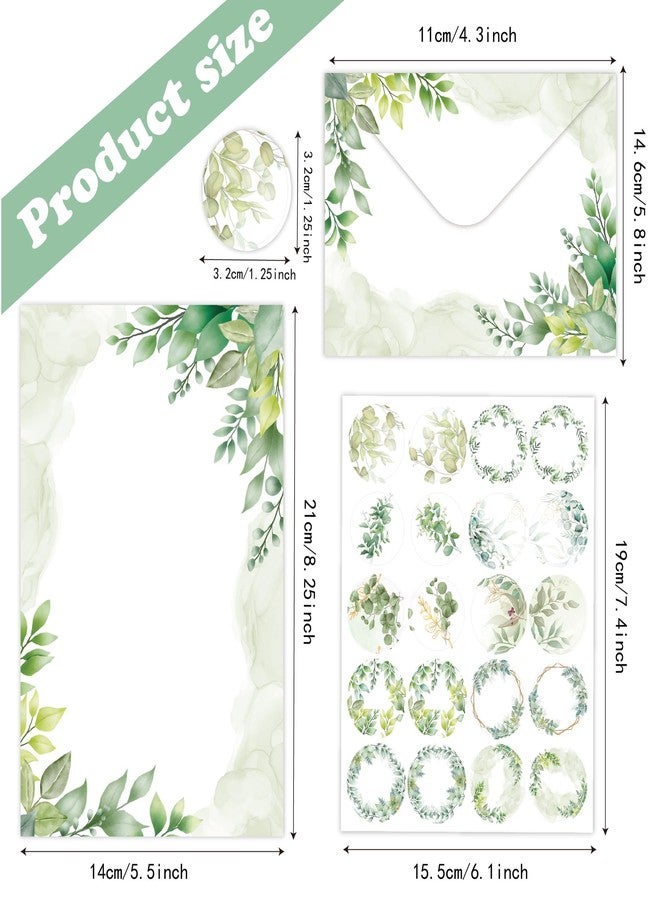 YOKSAS 160-Piece Eucalyptus Stationery Envelopes Set – 50 Writing Papers, 50 Envelopes, 60 Sealing Stickers – Greenery Botanical Letter Writing Kit for Invitations, Business, Wedding - Image 4
