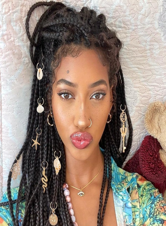 PLIGREAT 24 Pcs Dreadlock Decor Braids Hair Jewelry Set Seashell Conch Dreadlock Rings Charms DIY Locs Hair Accessories Vintage Hair Clips Pendant for Women Men Hair Braids Ponytail Hair Decor - Image 2