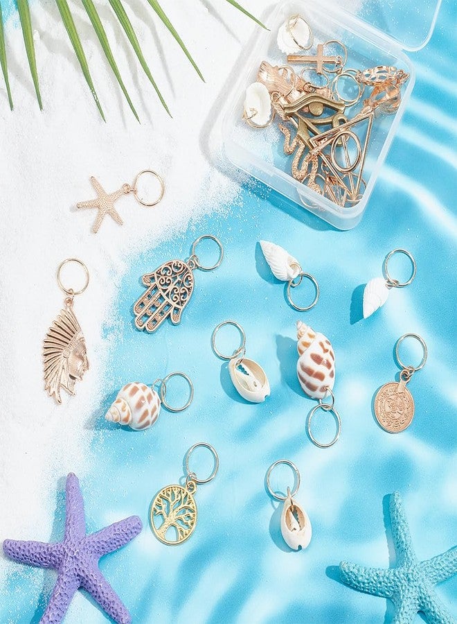 PLIGREAT 24 Pcs Dreadlock Decor Braids Hair Jewelry Set Seashell Conch Dreadlock Rings Charms DIY Locs Hair Accessories Vintage Hair Clips Pendant for Women Men Hair Braids Ponytail Hair Decor - Image 3