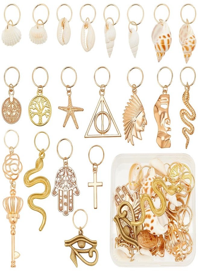 PLIGREAT 24 Pcs Dreadlock Decor Braids Hair Jewelry Set Seashell Conch Dreadlock Rings Charms DIY Locs Hair Accessories Vintage Hair Clips Pendant for Women Men Hair Braids Ponytail Hair Decor - Image 1