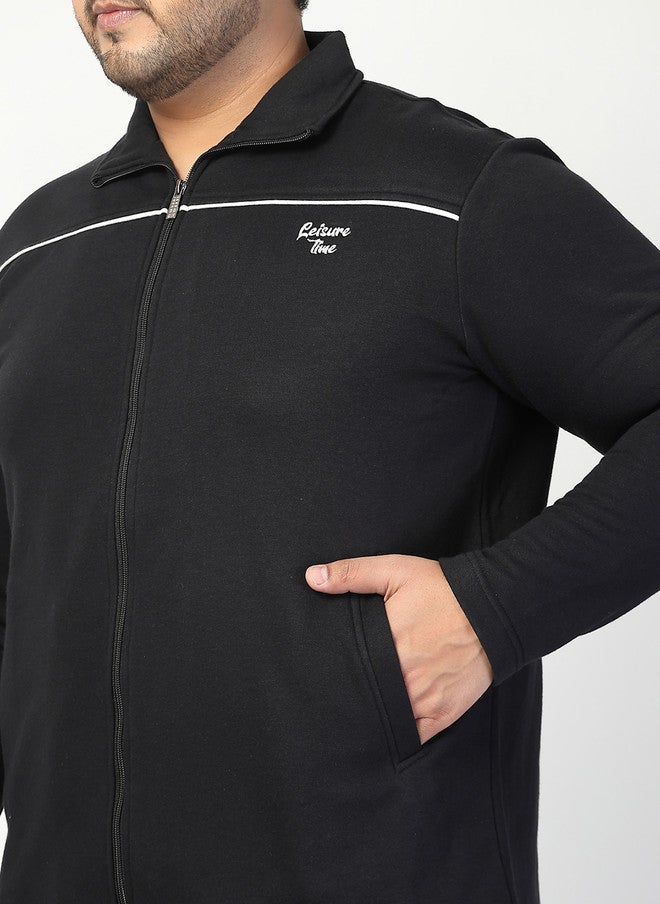 PlusS بدلة رياضية سوداء من الفليس للرجال - Image 4