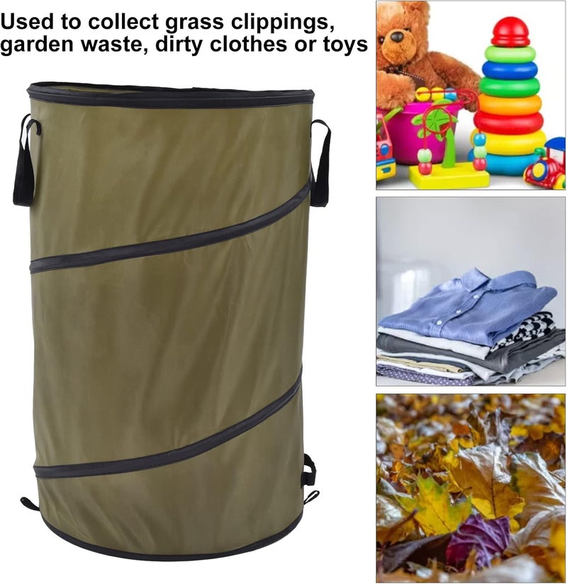 klarako Collapsible Trash Can, 30 Gallon Large Collapsible Pop Up Recycling Leaf Bag Reusable Camping Trash Can with Handles, Waterproof and Tear Resistance, for Camping, Laundry, Storage, Garden (Green) - Image 3