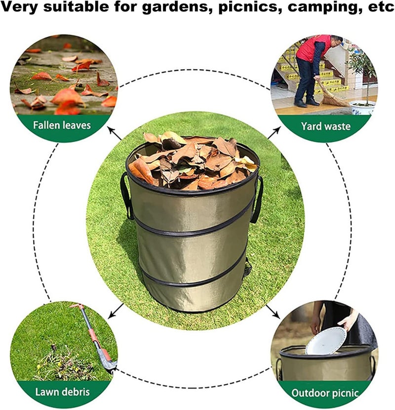 klarako Collapsible Trash Can, 30 Gallon Large Collapsible Pop Up Recycling Leaf Bag Reusable Camping Trash Can with Handles, Waterproof and Tear Resistance, for Camping, Laundry, Storage, Garden (Green) - Image 2