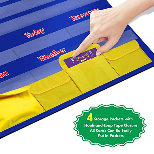 SpriteGru Calendar and Weather Pocket Chart with 148 Cards,(108 Illustrated Activity Cards, 40 Dry Erasable Flash Cards and 3 Hooks 28"x35.5"),Alphabets, Blue - Image 4