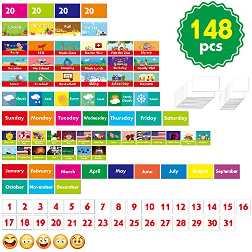 SpriteGru Calendar and Weather Pocket Chart with 148 Cards,(108 Illustrated Activity Cards, 40 Dry Erasable Flash Cards and 3 Hooks 28"x35.5"),Alphabets, Blue - Image 2