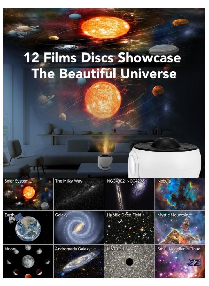 ELTRAZONE 12-in-1 Planetarium Projector, Star Projector Galaxy Night Light for Kids Bedroom, Universe Galaxy Projector Ceiling - 12 Film Discs, 4K Night Sky, Noise-Free Rotation, Home Decor, Bedside Lamp, Perfect Gift - Image 2