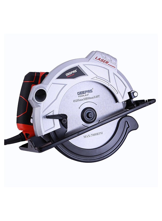 GEEPAS 235mm Multi-Purpose Circular Saw, Bevel Angle Joint Cuts - 85mm Cutting Depth, Depth & Angle Adjustment | Ideal for Wood, Mild Steel & Plastic Red/Silver/Black - Image 1