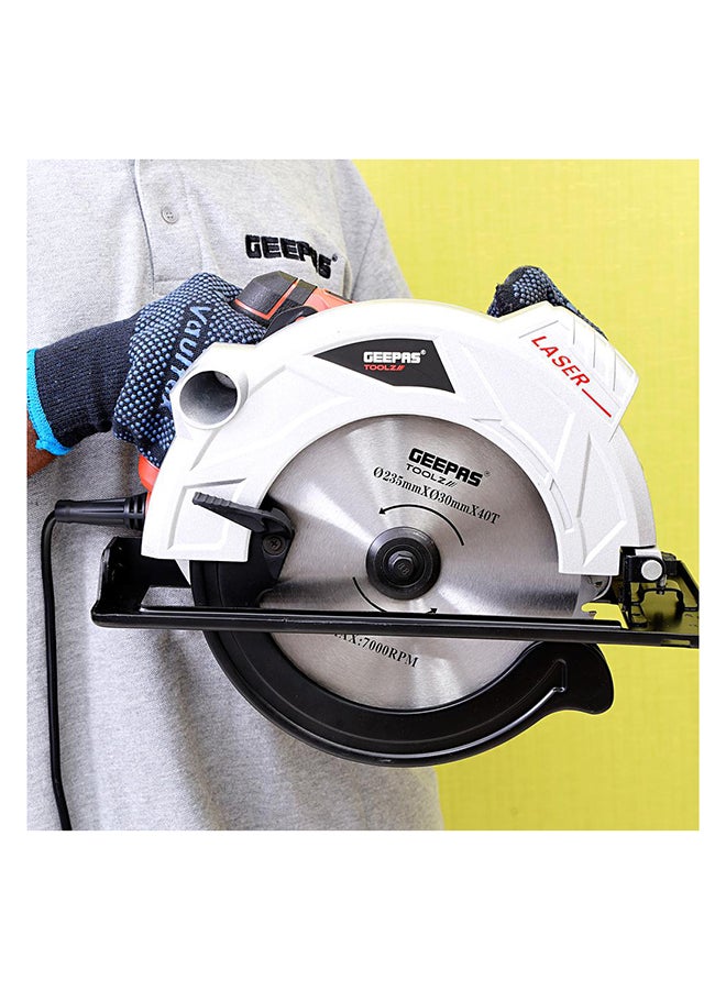 GEEPAS 235mm Multi-Purpose Circular Saw, Bevel Angle Joint Cuts - 85mm Cutting Depth, Depth & Angle Adjustment | Ideal for Wood, Mild Steel & Plastic Red/Silver/Black - Image 2