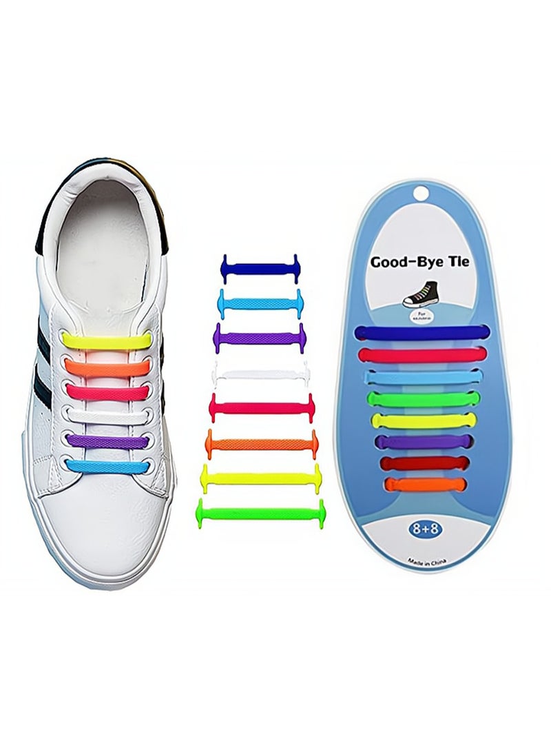 KASTWAVE Lazy Tying-Free Elastic Shoelaces 16 Pcs ElasticWaterproof No Tie Shoe Laces for Sneakers Laces Special No Tie Rubber for Kids and Adults Sneakers Running Shoes Boots Board Shoes and Casual Shoes - Image 1
