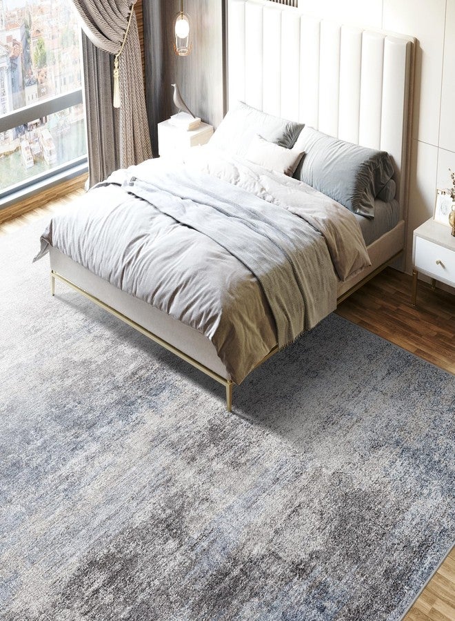 EISUROM Washable Abstract 5x7 Area Rug: Low Pile and Non-Slip Rubber Backing Modern Large Soft Stain-Resistant Carpet for Living Room Bedroom Dining Room Kitchen and Home Office Blue Grey - Image 3