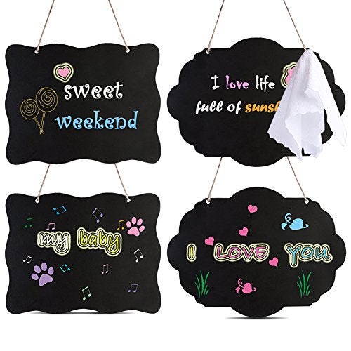AUSTOR Chalkboard Sign 8x10 Inch Double Sided Erasable Message Board with Hanging Strings, 2 Shapes x 2, 4 Pack - Image 1