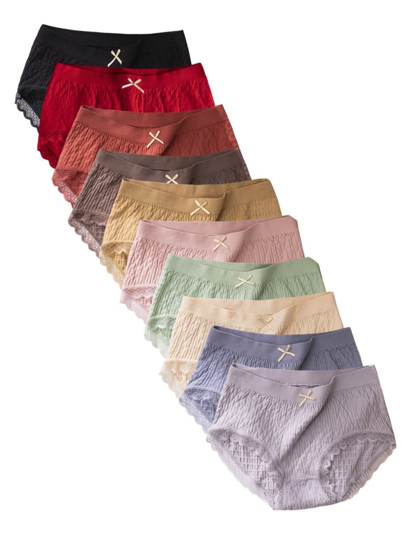 10 Pieces Women Underwear Mid Waist Pantie Lace Briefs High Stretching Ladies Panty  - Image 1