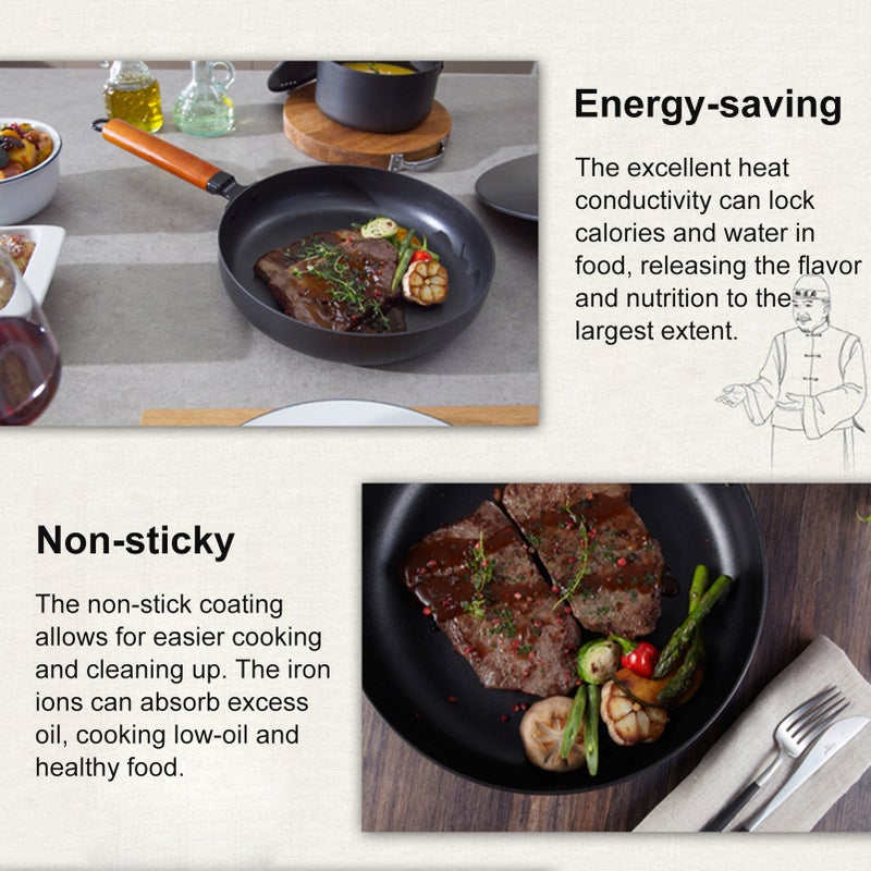 Non-stick Frying Pan Iron Pan Iron Skillet  Cookware Deep Frying Pan Iron Pot - Image 3