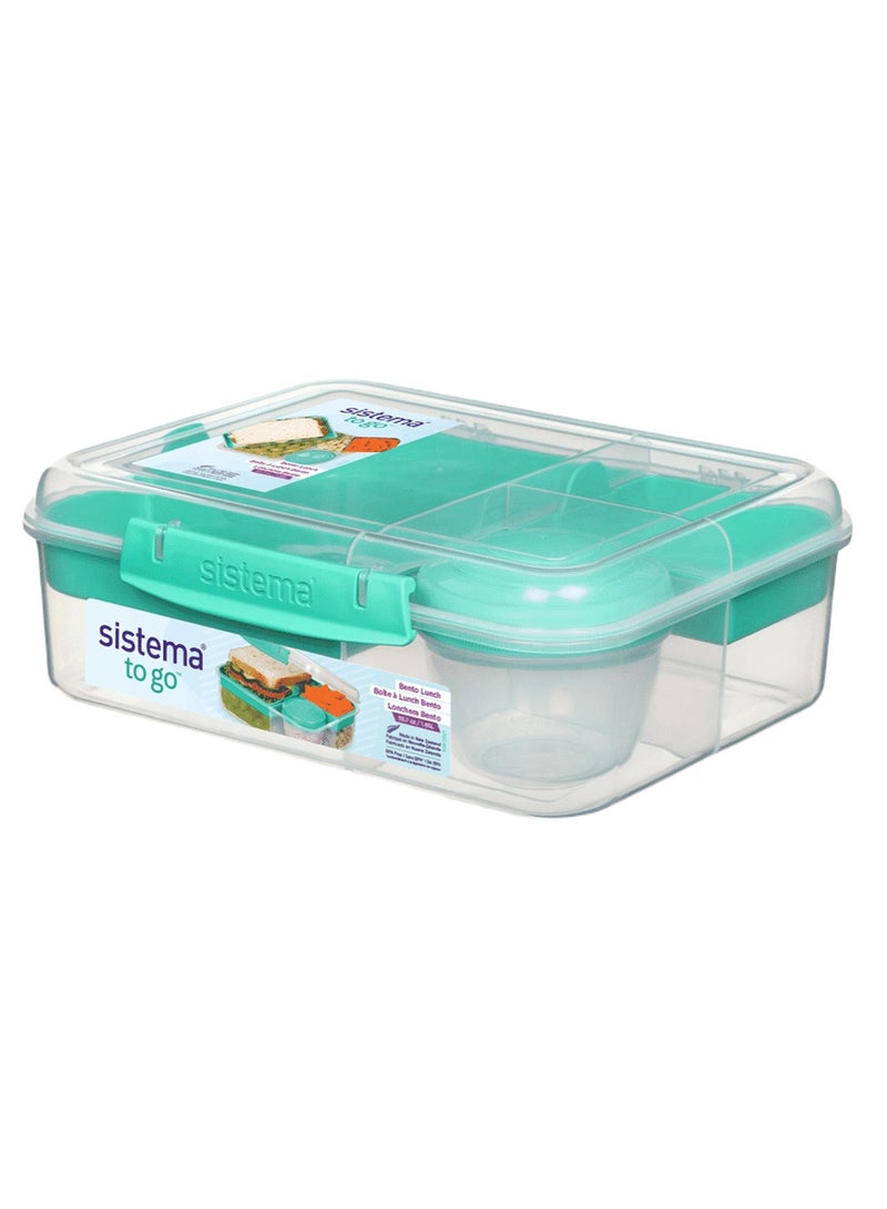 Sistema Bento Lunch To Go 1.65L, portable & Stackable for Work, Schools, featuring easy locking clip with multi-compartments. Is Microwave, Dishwasher safe and BPA Free, Green - Image 1