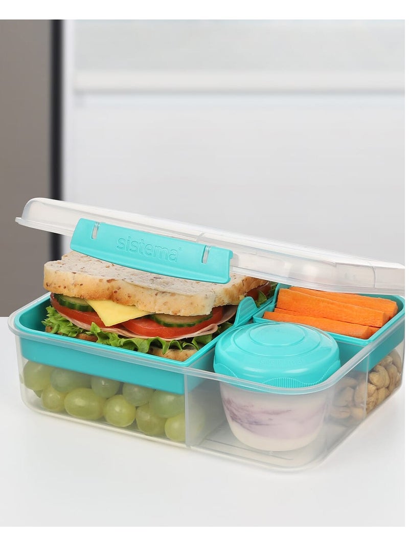 Sistema Bento Lunch To Go 1.65L, portable & Stackable for Work, Schools, featuring easy locking clip with multi-compartments. Is Microwave, Dishwasher safe and BPA Free, Green - Image 2