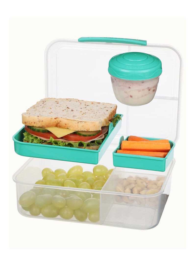 Sistema Bento Lunch To Go 1.65L, portable & Stackable for Work, Schools, featuring easy locking clip with multi-compartments. Is Microwave, Dishwasher safe and BPA Free, Green - Image 3