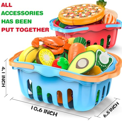 MOEAWS 120 Pcs Cutting Play Food Toy for Multiple Kids with 2 Colors Storage Baskets Kitchen Pretend Food Set for Toddler Kitchen Toys Accessories Fake FoodFruitVegetable Birthday Gifts for Boy Girl - Image 5