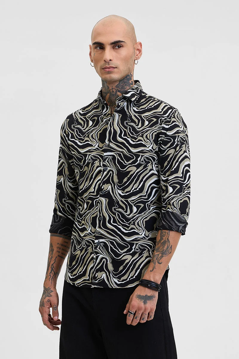 SNITCH Charcoal Grey Abstract Slim Fit Shirt
