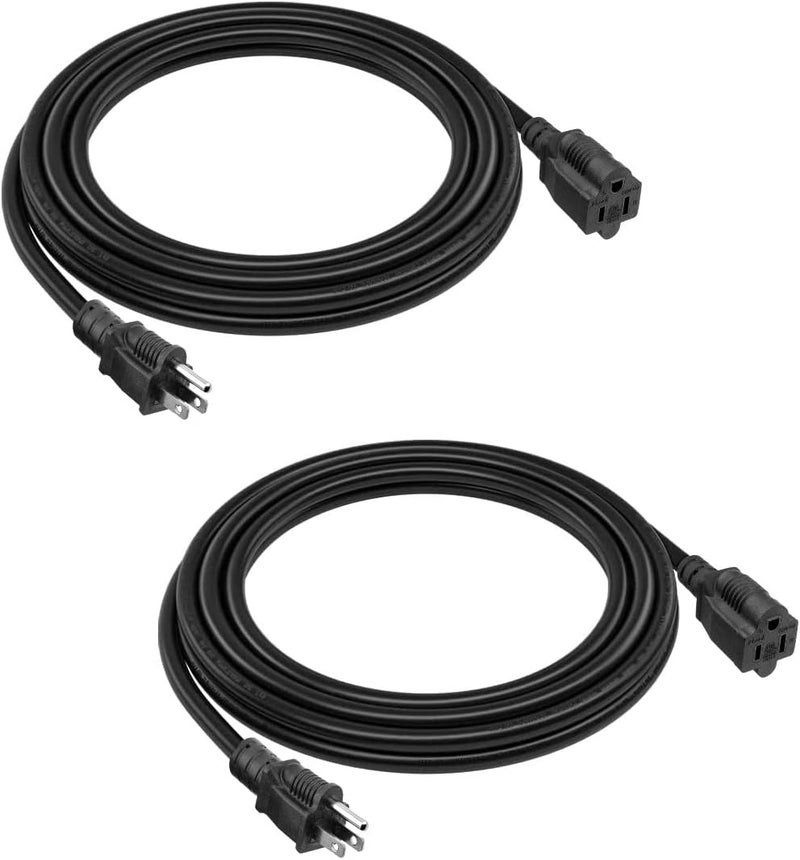 حزمة من 2 كابل تمديد بطول 8 أقدام للاستخدام الخارجي، 16 AWG، كابل طاقة ثقيل ثلاثي الأطراف SJTW، من NEMA 5-15P إلى NEMA 5-15R، كابل طاقة للاستخدام الداخلي والخارجي، معتمد من ETL - Image 1