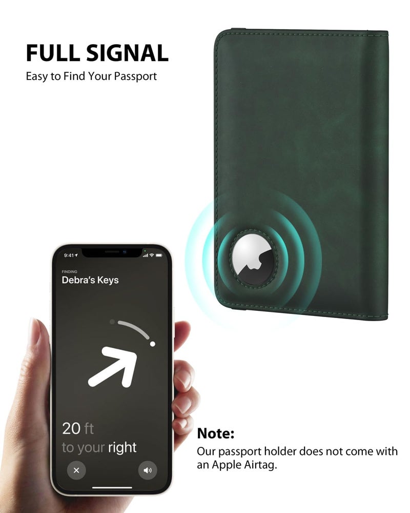 Air Tag Compatible Passport Holder with RFID Blocking, Cute Travel Wallet for Women and Family, Green - Image 3