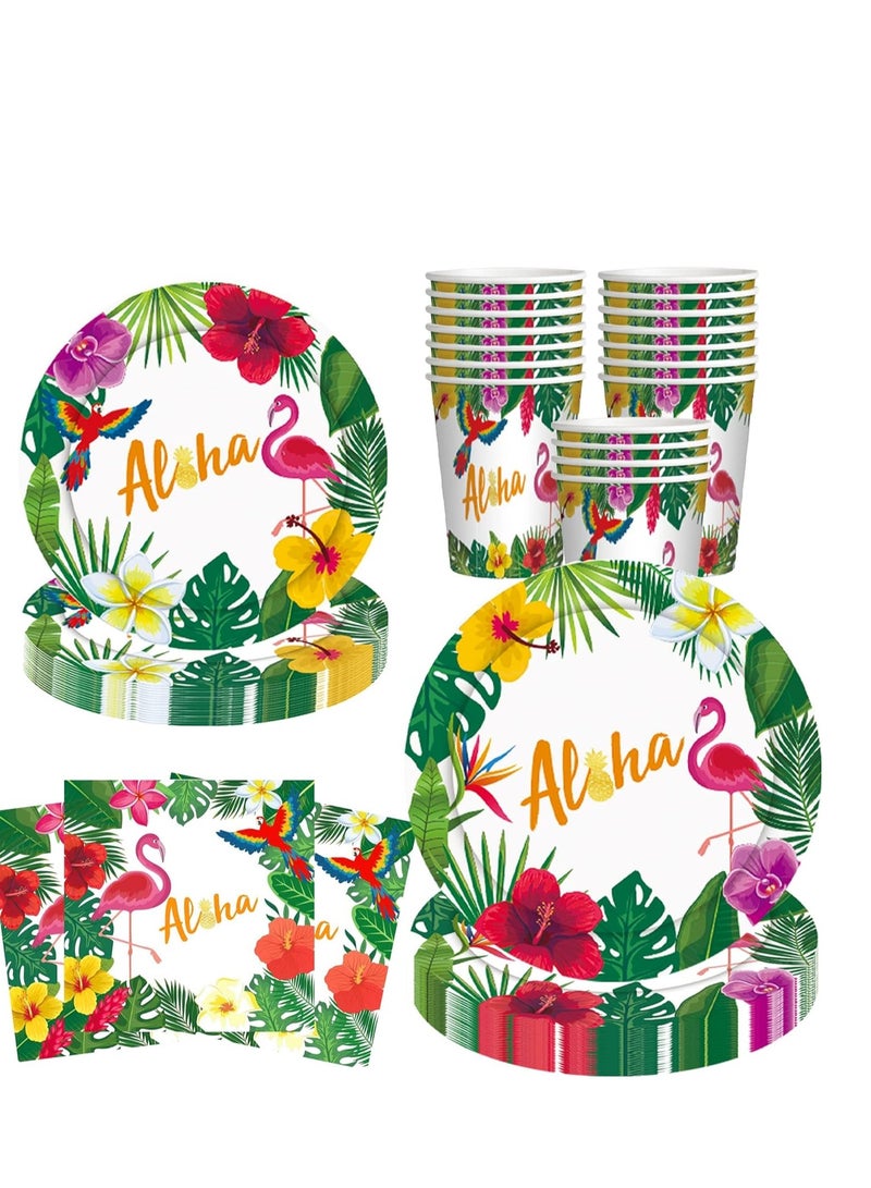 SYOSI Hawaiian Plates and Napkins for 24, Party Decoration, Luau Napkins, Aloha Plates, Cups Themed  - Image 1