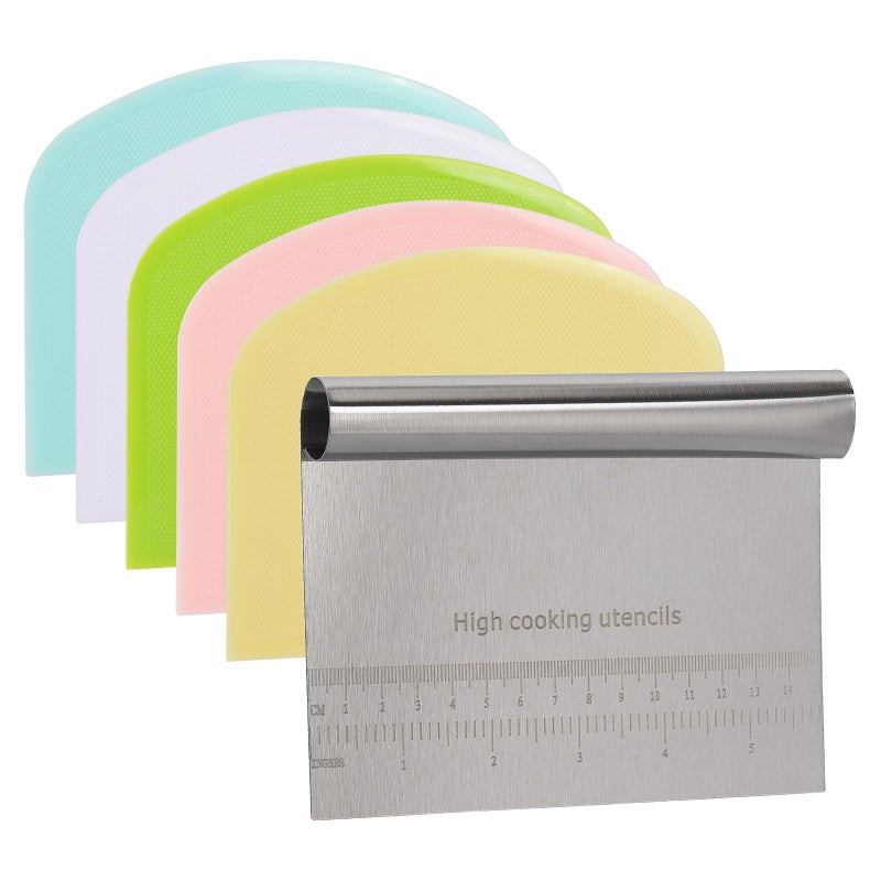 LoveBB 6 Pcs Dough Scraper Bench Scraper, Stainless Steel Scraper/Chopper & Plastic Dough Cutter for Bread Cake Pastry Sourdough - Image 1