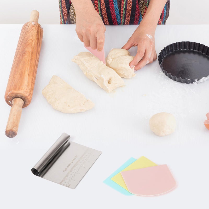 LoveBB 6 Pcs Dough Scraper Bench Scraper, Stainless Steel Scraper/Chopper & Plastic Dough Cutter for Bread Cake Pastry Sourdough - Image 2