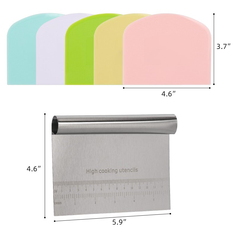 LoveBB 6 Pcs Dough Scraper Bench Scraper, Stainless Steel Scraper/Chopper & Plastic Dough Cutter for Bread Cake Pastry Sourdough - Image 3