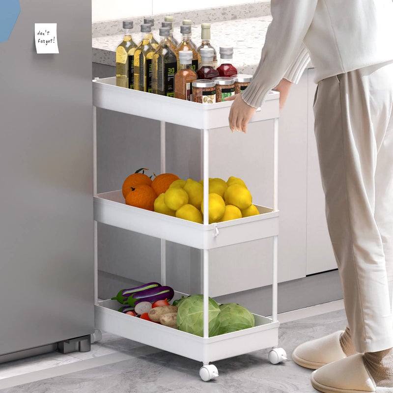 SPACELEAD 3 Tier Rolling Cart with Wheels, Storage Craft Art Trolley Organizer Serving, 3 Hanging Baskets Easy Assembly, for Office, Bathroomï¼ŒLiving Room, Kitchen, White - Image 5