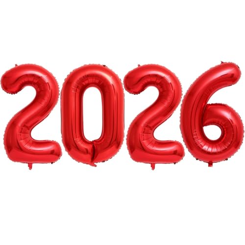 BBPOOL Red 2026 Balloons 40 Inch 2026 Number Balloon Foil New Year Balloon Numbers for New Years Eve Party Graduation Party Decoration - Image 1