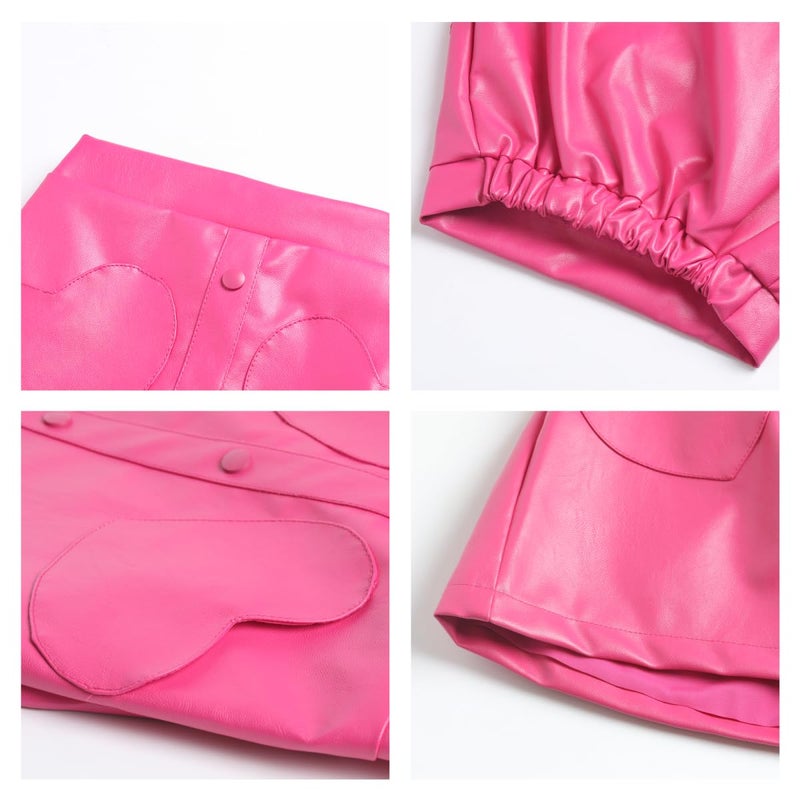 WELAKEN Faux Leather Heart Skirt for Girls Toddler & Kids II Girl's A Line Skirt with Two Front Pockets - Image 5