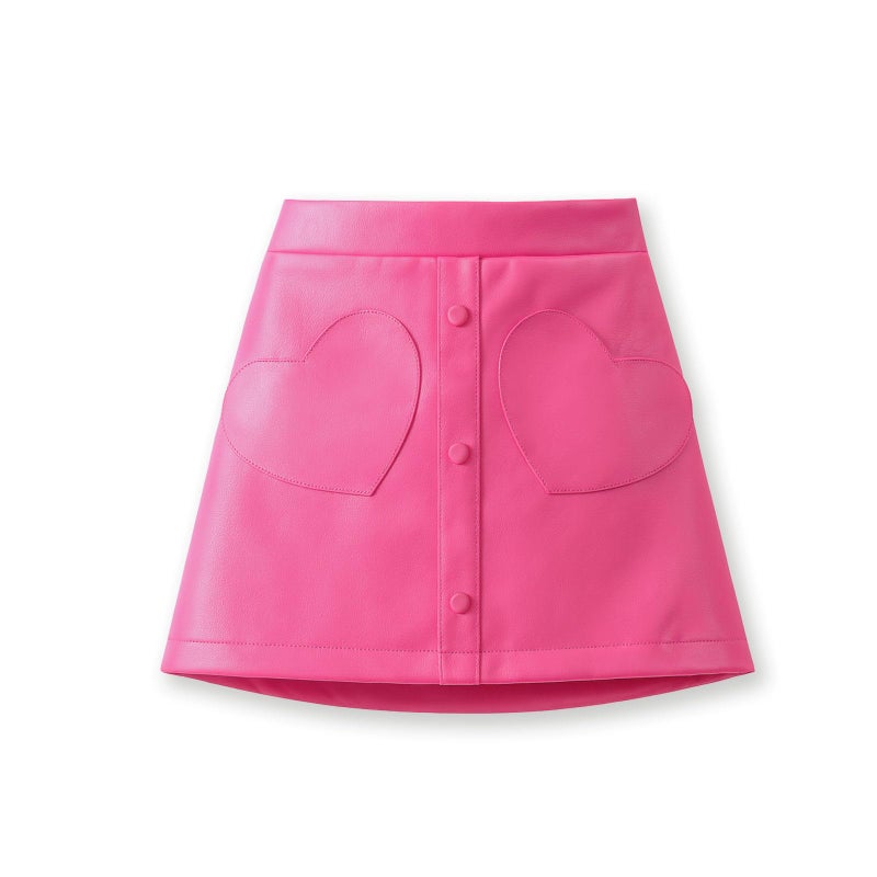 WELAKEN Faux Leather Heart Skirt for Girls Toddler & Kids II Girl's A Line Skirt with Two Front Pockets - Image 1