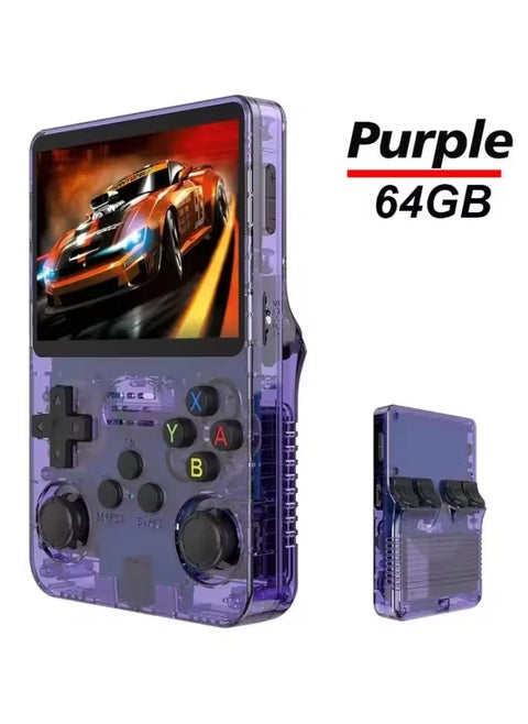 Handheld Retro R36S Game Console Linux System With 64G TF Card, 20000+ Games, Retro Video Game Console 3.5 Inch IPS Screen Purple