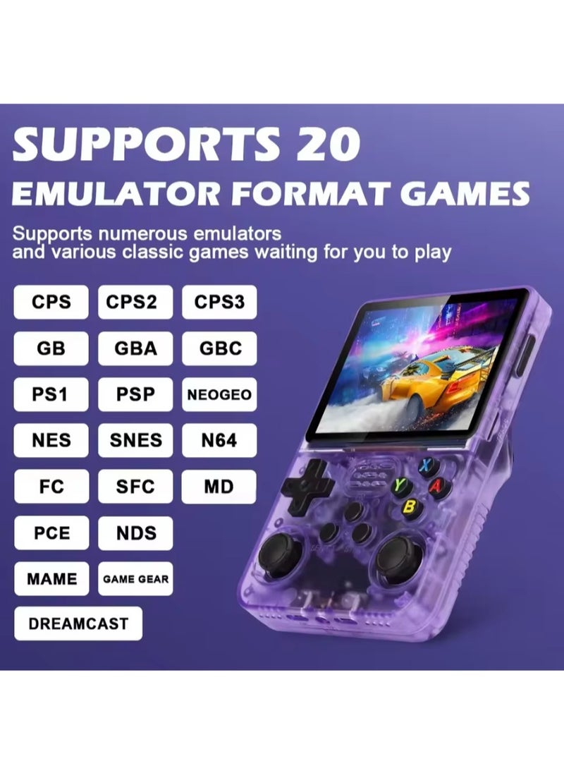 Generic - Handheld Retro R36S Game Console Linux System With 64G TF Card, 20000+ Games, Retro Video Game Console 3.5 Inch IPS Screen Purple - Image 1