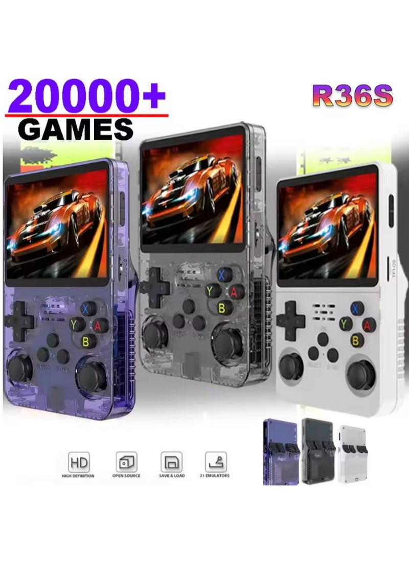 Generic - Handheld Retro R36S Game Console Linux System With 64G TF Card, 20000+ Games, Retro Video Game Console 3.5 Inch IPS Screen Purple - Image 1