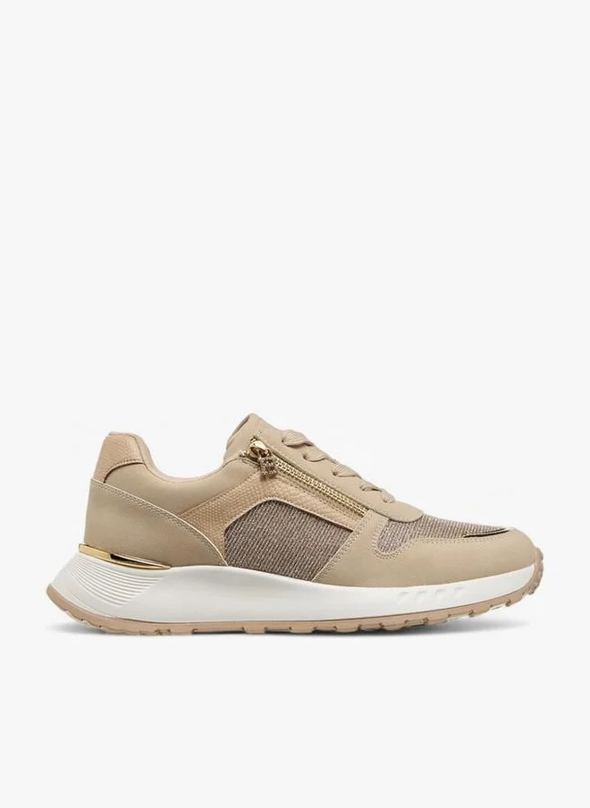 Flora Bella Glitter Panelled Sneakers With Lace-Up Closure