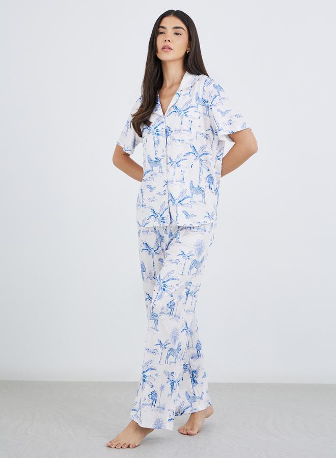 تايك تو طقم بيجامة وقميص بأزرار بطبعة جرافيك - Image 1